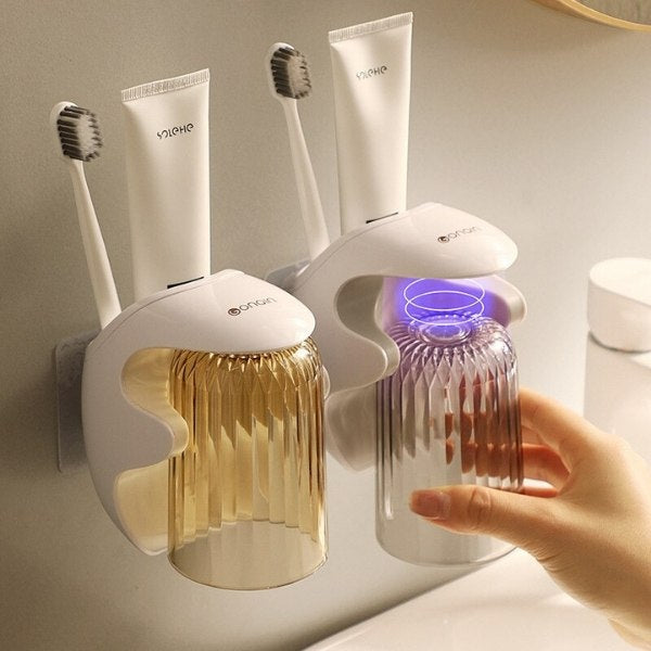 Set de Dispensador automático de pasta de dientes y soporte de pared para  vaso y cepillo de dientes