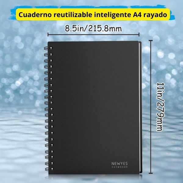 Cuaderno inteligente de  papel espiral A4, borrable y reutilizable.