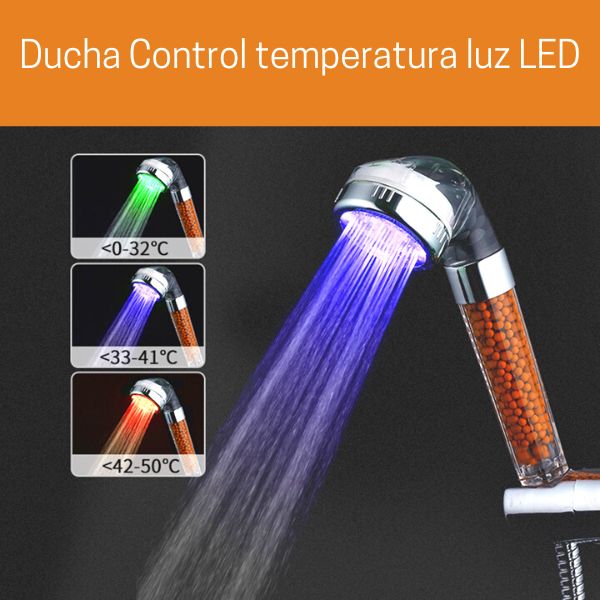 Alcachofa de Ducha LED Alcachofa Ducha Luz Cabezal de Ducha LED de 3  Colores que Cambia el Sensor de Temperatura de Luz azul/verde/rojo del baño  de Agua Sensor de Temperatura de baño 