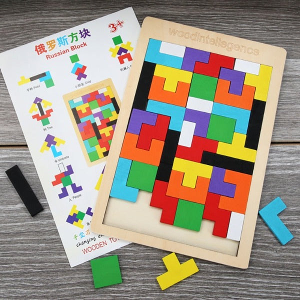 Juguete de madera tipo tablet rompecabezas de aprendizaje para niños.