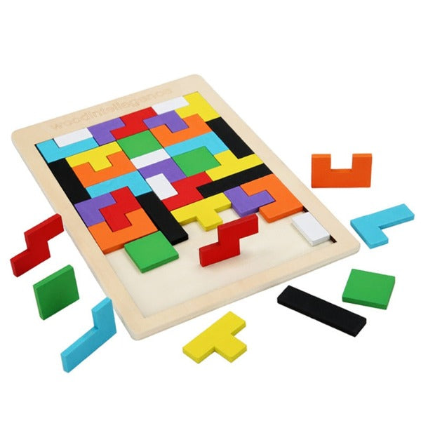 Juguete de madera tipo tablet rompecabezas de aprendizaje para niños.