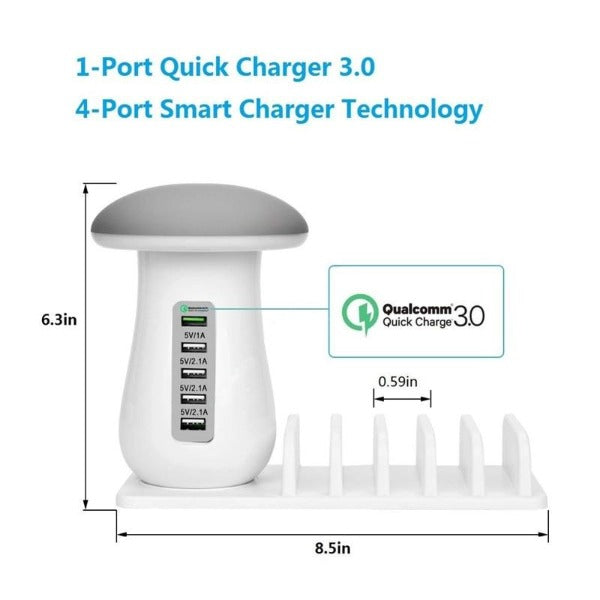 Multi puerto de carga rápida 3.0 lámpara hongo QC 3.0 carga rápida para teléfono inteligente + lámpara Led + estación de carga USB Dock 5V 2.1A EU US - Comercial AllyTrends SpA