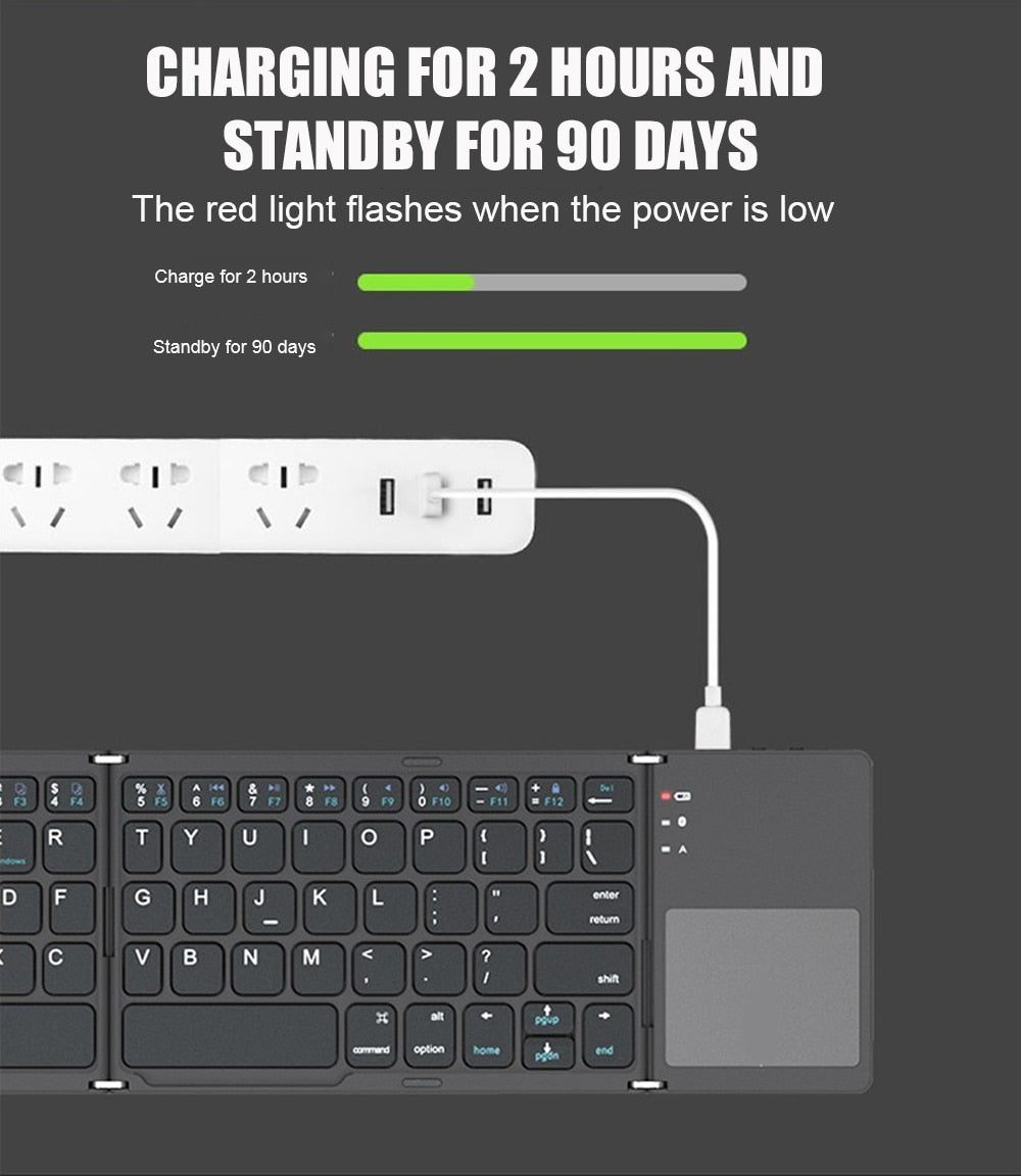 Mini teclado plegable bluetooth 3.0 inalámbrico para Windows, Smartphone/Tablet Android e iPhone/iPad IOS. - Comercial AllyTrends SpA